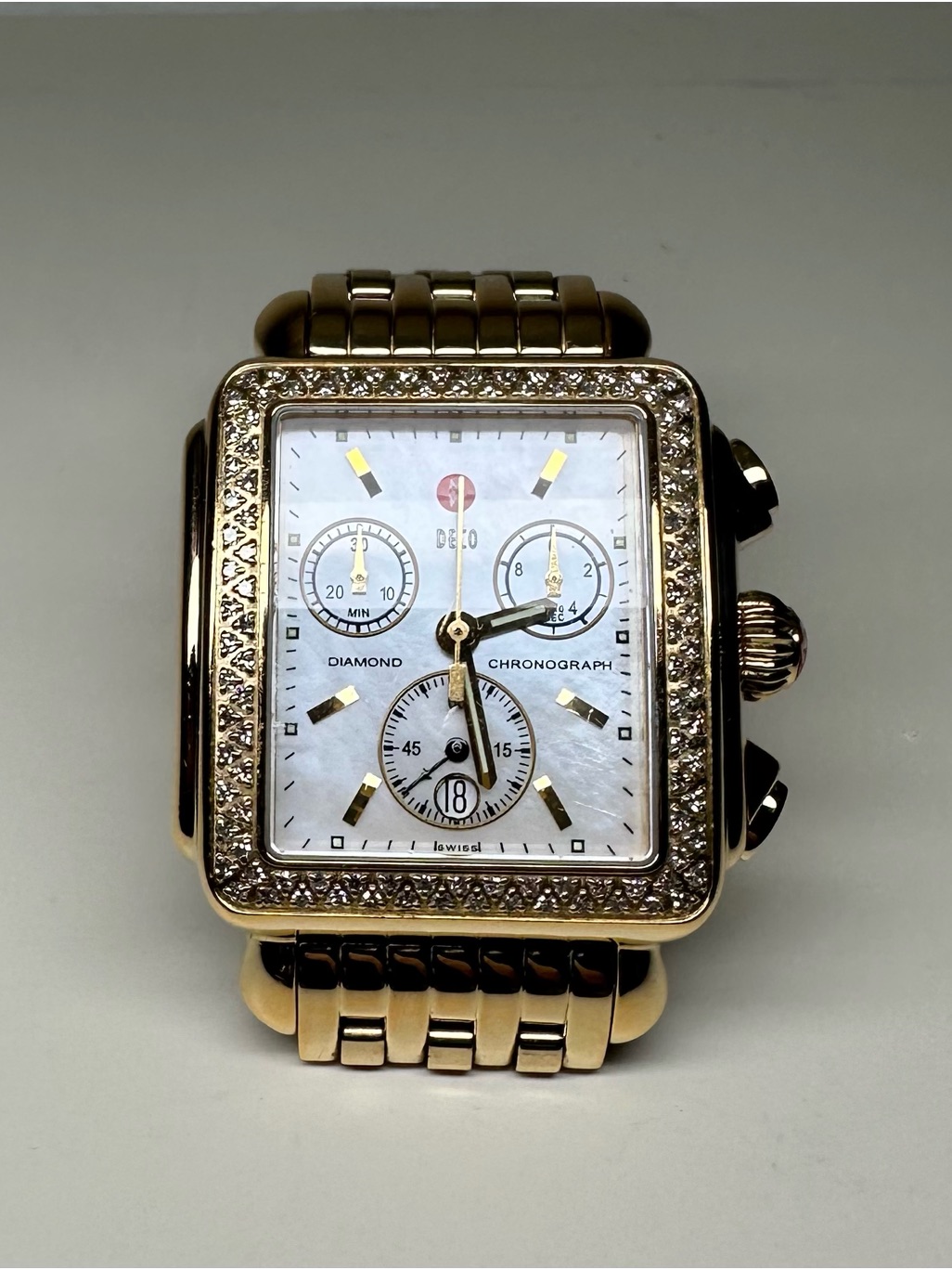 Michele Deco Diamond And Goldchronograph Watch With MotherOfPearl Dial